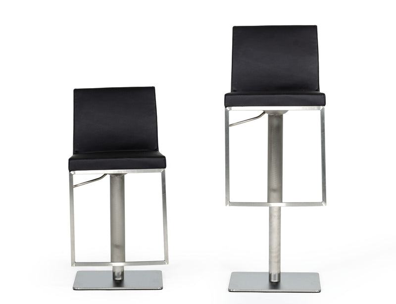 Folsum - Modern Black & Brushed Stainless Steel Adjustable Bar Stool — view 4