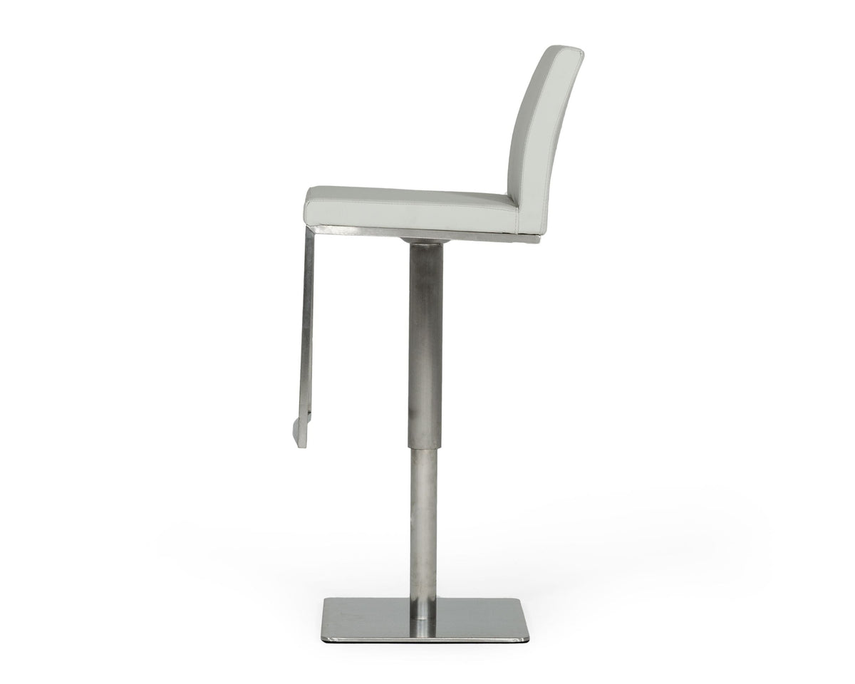 Folsum - Modern Light Grey & Brushed Stainless Steel Adjustable Bar Stool — view 2