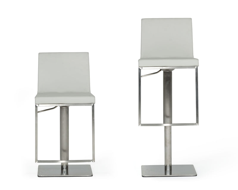 Folsum - Modern Light Grey & Brushed Stainless Steel Adjustable Bar Stool — view 4
