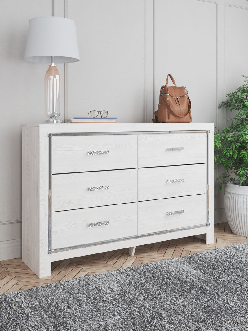 Signature Design by Ashley Altyra upholstered 7-piece bedroom set featuring a storage bed, dressers, and matching nightstands.
