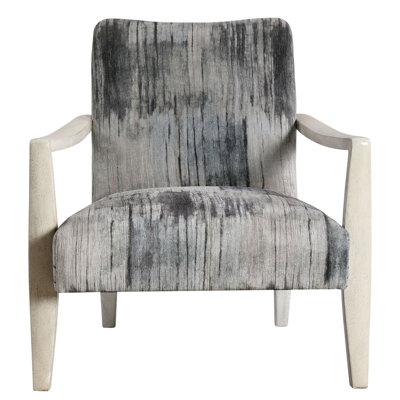 Gray watercolor chenille accent chair by Uttermost with plush cushioning and a stylish, modern design.