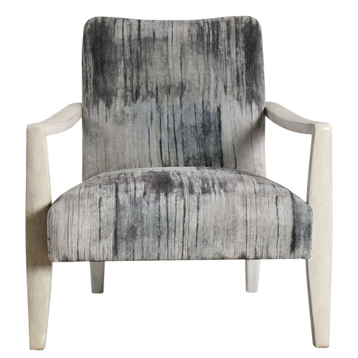 Gray watercolor chenille accent chair by Uttermost with plush cushioning and a stylish, modern design.