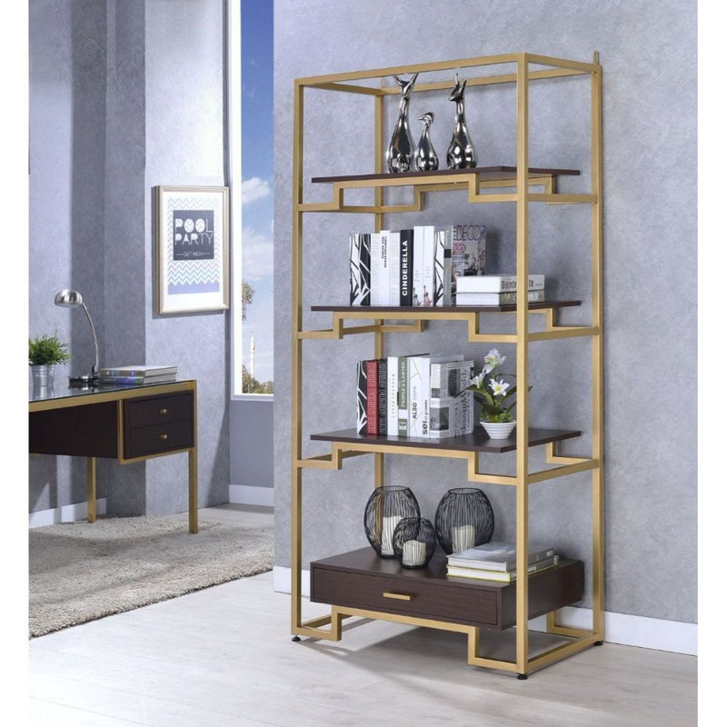 Yumia - Bookshelf - Gold & Walnut - R&R Furniture Gallery (Fountain Valley, CA)