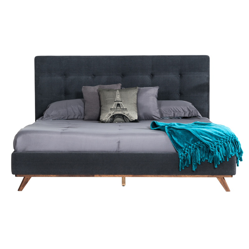 Addison +Soria - Mid-Century Modern Grey Fabric + Walnut 4-Piece Bedroom Set — view 3