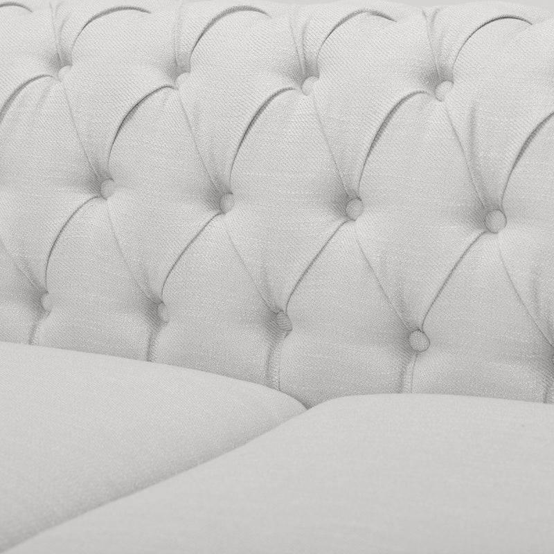 Noble House Chesterfield style 3-seater sofa with deep button tufting and plush upholstery, stationary furniture for elegant living rooms.