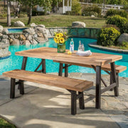 Outdoor Dining Set With 2 Bench And 1 Dining Table - Light Brown - R&R Furniture Gallery (Fountain Valley, CA)
