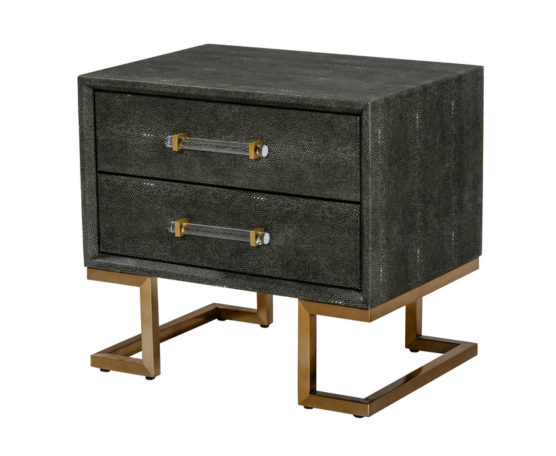 Howard - Modern Shagreen Grey Leatherette & Gold Nightstand — view 2