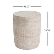 Noble House beige concrete side table with travertine top, suitable for outdoor or indoor use, lightweight and stylish.