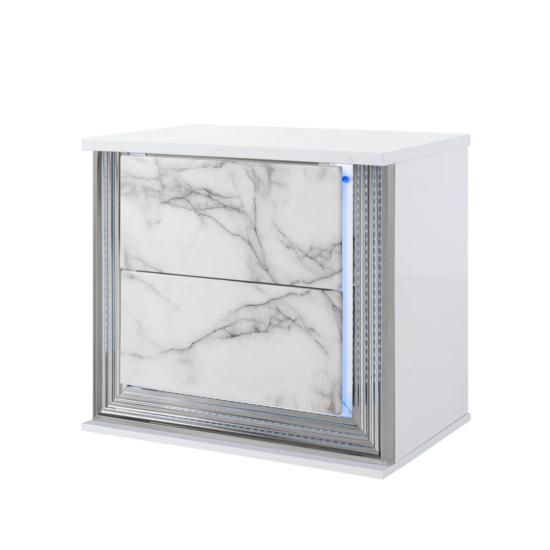 Moon - Marble Nightstand With LED - White - R&R Furniture Gallery (Fountain Valley, CA)