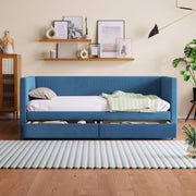 Halcyon Home storage daybed with two drawers and wood slat design, featuring a sturdy frame and integrated storage space.