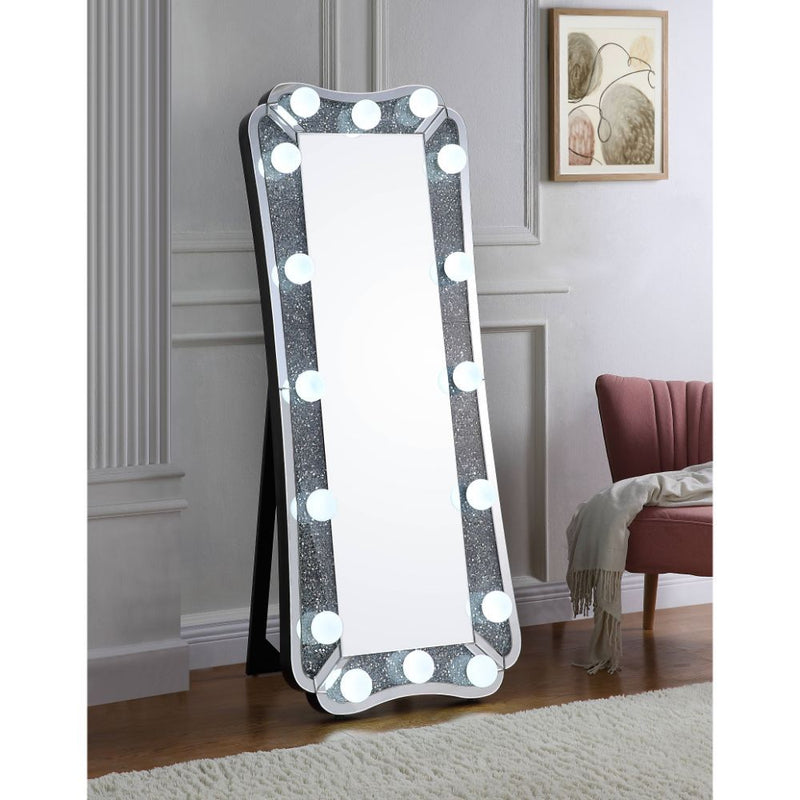 Noralie - 63" Floor Mirror With Faux Diamonds - Mirrored - R&R Furniture Gallery (Fountain Valley, CA)
