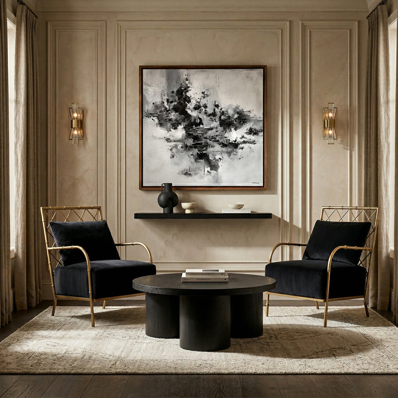 Ignacio - Glam Black Velvet & Gold Accent Chair — view 4