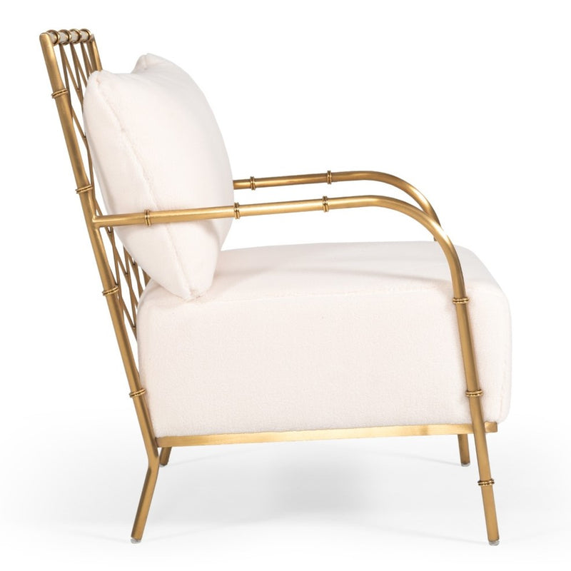 Ignacio - Glam White Velvet & Gold Accent Chair — view 2