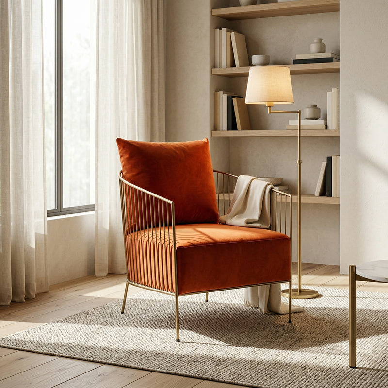 Loveland - Glam Orange Velvet Accent Chair — view 5