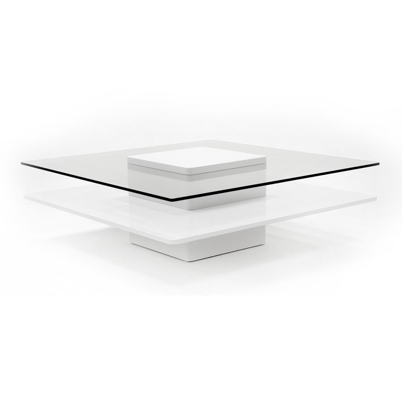 Clarion - Modern White & Clear Glass Coffee Table — view 2