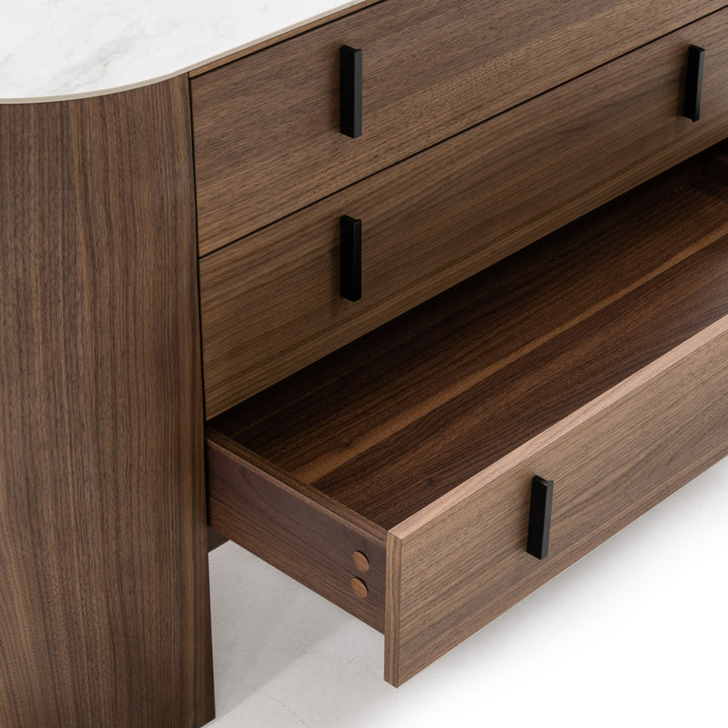 Chelton - Contemporary White Ceramic & Walnut Dresser — view 5