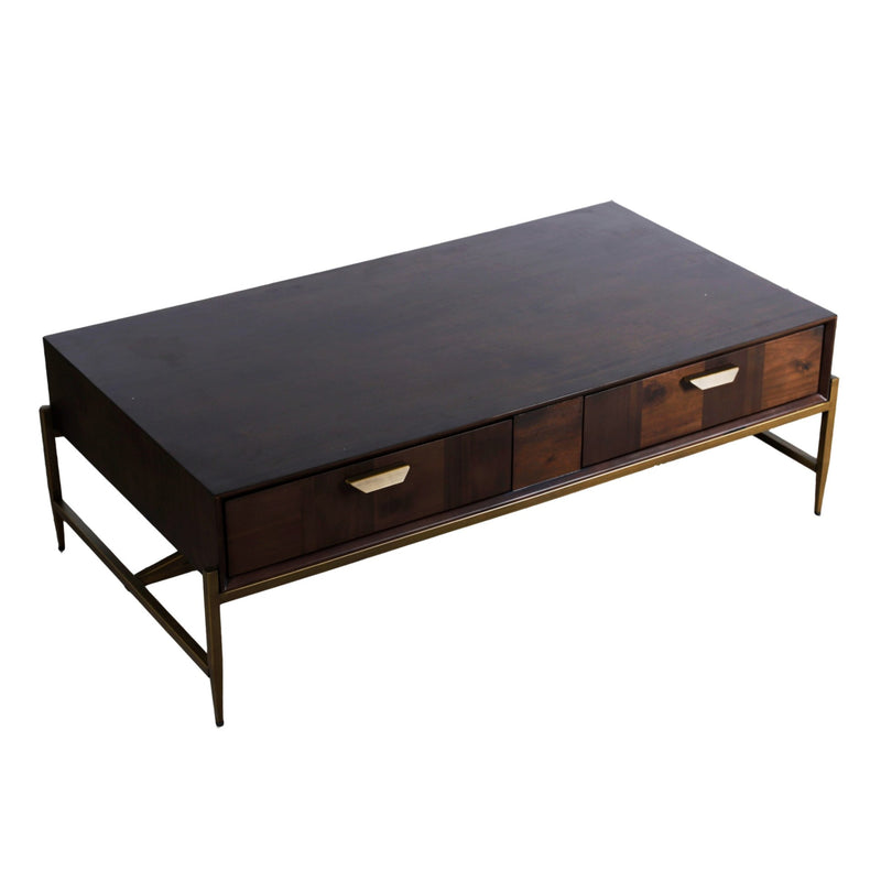 Shane - Modern Acacia & Brass Coffee Table — view 3
