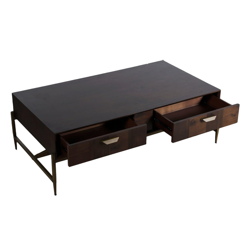 Shane - Modern Acacia & Brass Coffee Table — view 4