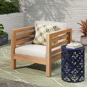 Outdoor Acacia Wood Patio Chair With Fabric Cushion - R&R Furniture Gallery (Fountain Valley, CA)