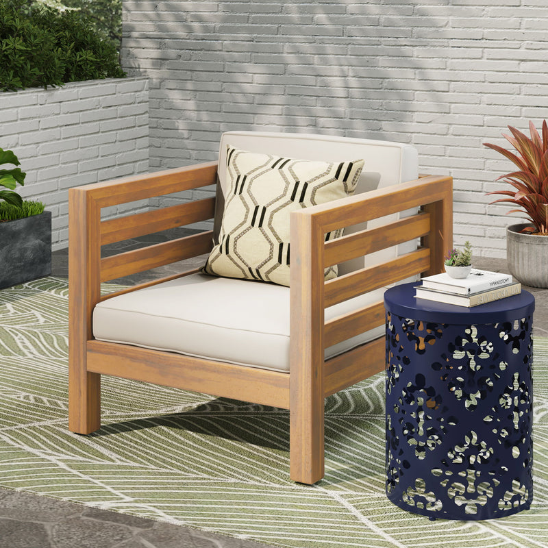 Outdoor Acacia Wood Patio Chair With Fabric Cushion - R&R Furniture Gallery (Fountain Valley, CA)