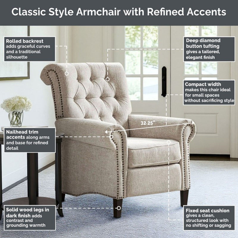 Aidan - Push Back Recliner Chair With Tufted Back And Nailhead Trim - Cream - R&R Furniture Gallery (Fountain Valley, CA)