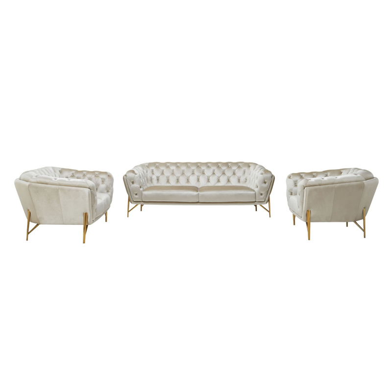 Stella - Transitional Beige Velvet Sofa Set