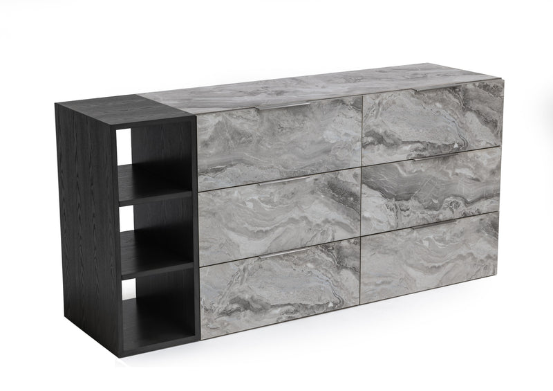 Maranello - Modern Grey Wash & Faux Marble Dresser — view 5