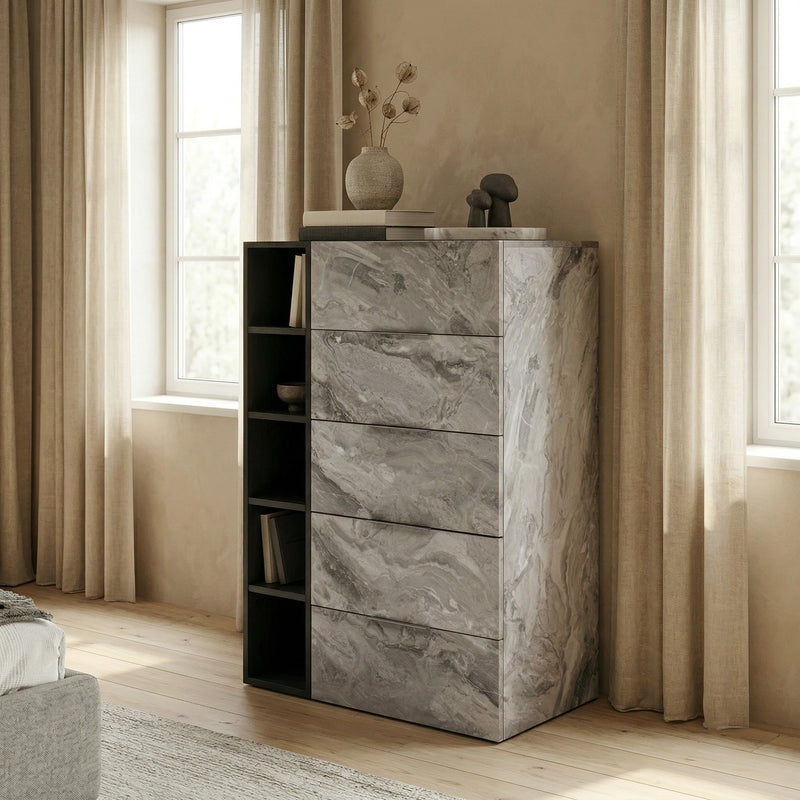 Maranello - Modern Grey Wash & Faux Marble Chest — view 5