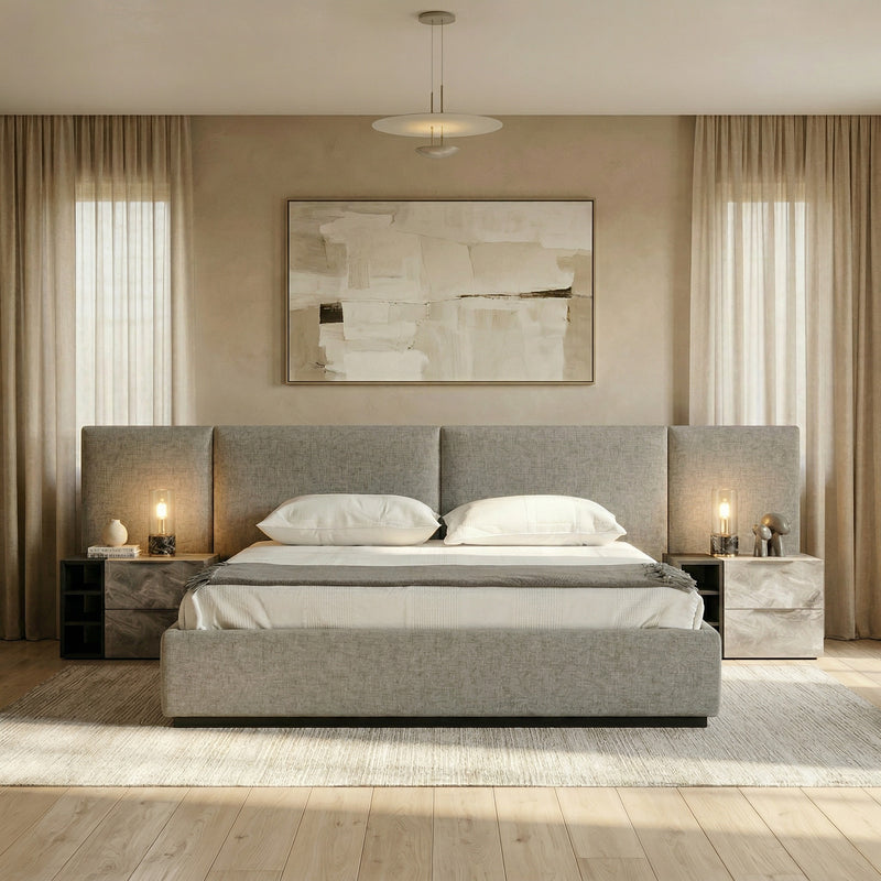 Maranello - Modern Grey Wash & Faux Marble Nightstand — view 5