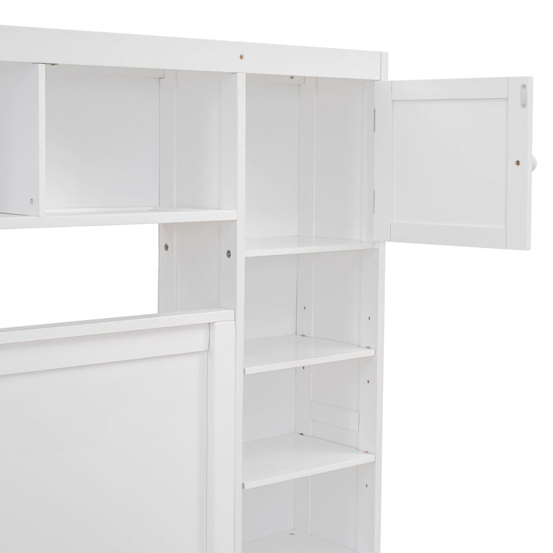DreamHaus cabinet bed with integrated shelf, sockets, and twin long trundle, showcasing a modern design with storage and sleeping space.