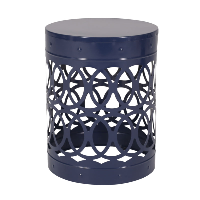 Set of two Noble House Delight powder-coated iron end tables with sleek, modern design and round tabletops.