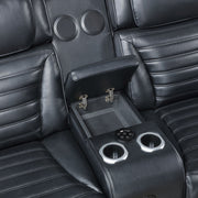 Ephron - Power Motion Loveseat With Console, Power Headrests, LED & Speakers - Black - R&R Furniture Gallery (Fountain Valley, CA)
