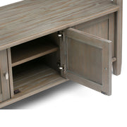 Handcrafted Warm Shaker entryway storage bench by Simpli-Home with wooden finish and cushioned seat for seating and organization.