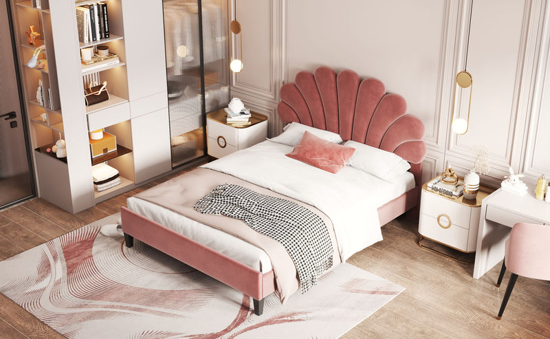 Upholstered Platform Bed With Flower Pattern Headboard - R&R Furniture Gallery (Fountain Valley, CA)