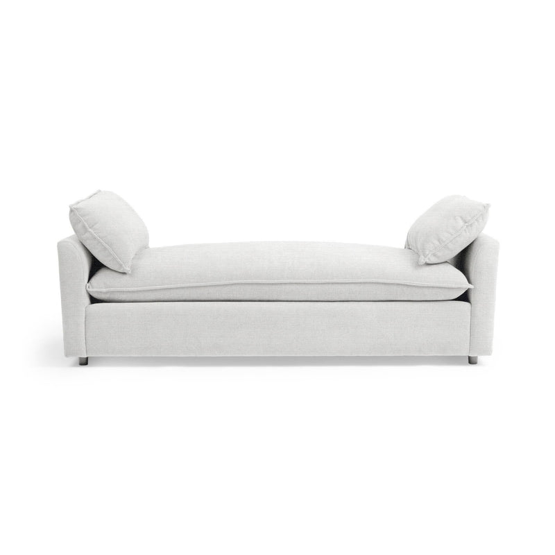 Classic Home Caplan backless sofa daybed with plush upholstery and wooden legs, ideal for modern living spaces.