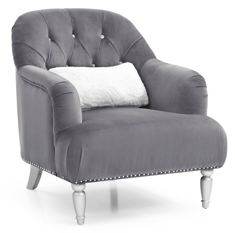 Elegant traditional armchair from Glory Furniture with carved wooden arms and plush upholstery in a classic design.