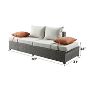 Salena - Patio Sofa With 2 Pillows & Ottoman - Beige Fabric & Gray Wicker - R&R Furniture Gallery (Fountain Valley, CA)