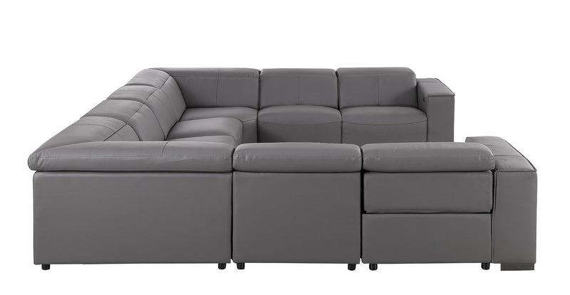 1208 - 8 Piece U Shaped Leather Sectional With 4 Power Recliners & Power Headrest