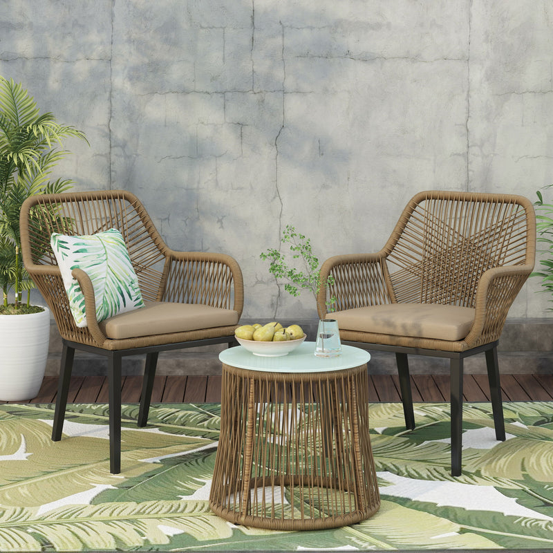 Conversation Set With Tempered Glass Table Top - Light Brown - R&R Furniture Gallery (Fountain Valley, CA)