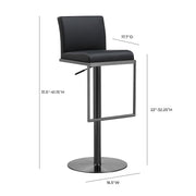 TOV Furniture Amalfi black steel barstool with adjustable height, featuring a sleek modern design and black finish.