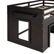 DreamHaus loft bed with integrated cabinet and shelf, featuring a sturdy wooden frame and space-saving design for bedrooms.