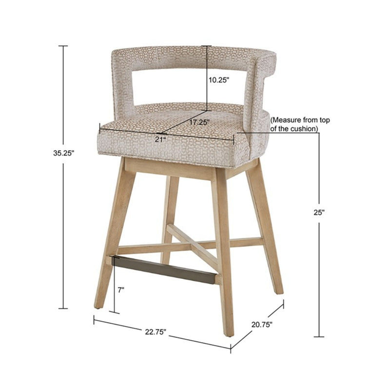 Design Swivel Counter Stool With Low Back Support Polyester And Solid Wood - Cream - R&R Furniture Gallery (Fountain Valley, CA)