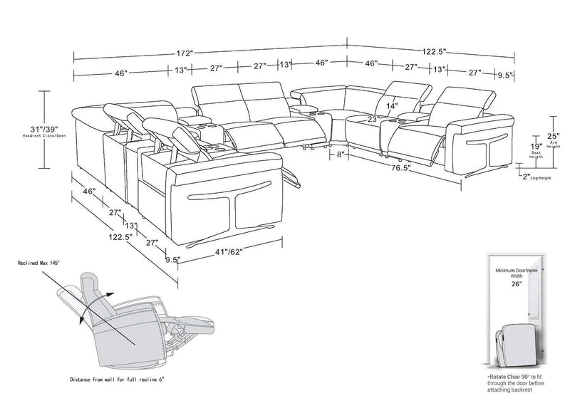 1126 - 12-Piece U-Shaped Sectional Sofa In With 4 Power Recliners & Power Headrests