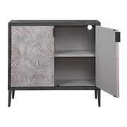 Uttermost Laurentia 2-door black and pearl silver accent cabinet with sleek modern design and metallic finish.