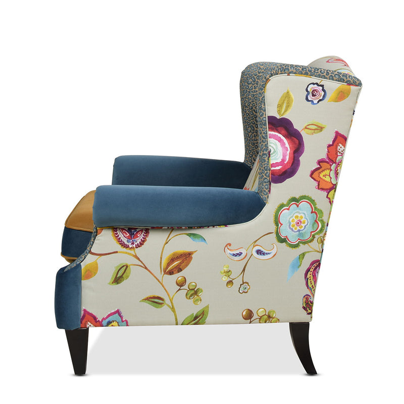 Anya - Boho Chic Wingback Accent Arm Chair - Floral / Leopard / Blue Teal / Yellow Gold - R&R Furniture Gallery (Fountain Valley, CA)