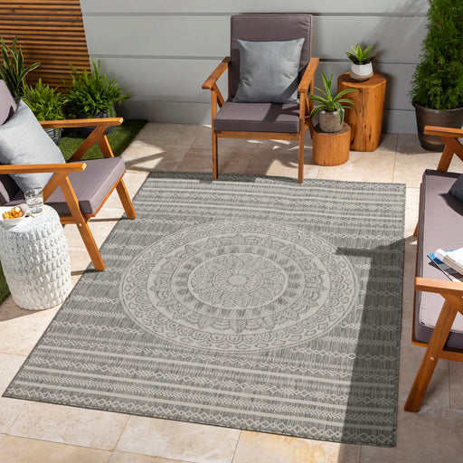 Sunshine - 5'3" X 7'3" Indoor, Outdoor Area Rug - Silver - Polypropylene - R&R Furniture Gallery (Fountain Valley, CA)