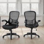 Black 8th Street swivel office chair with adjustable height, featuring a padded seat and backrest for ergonomic workspace comfort.