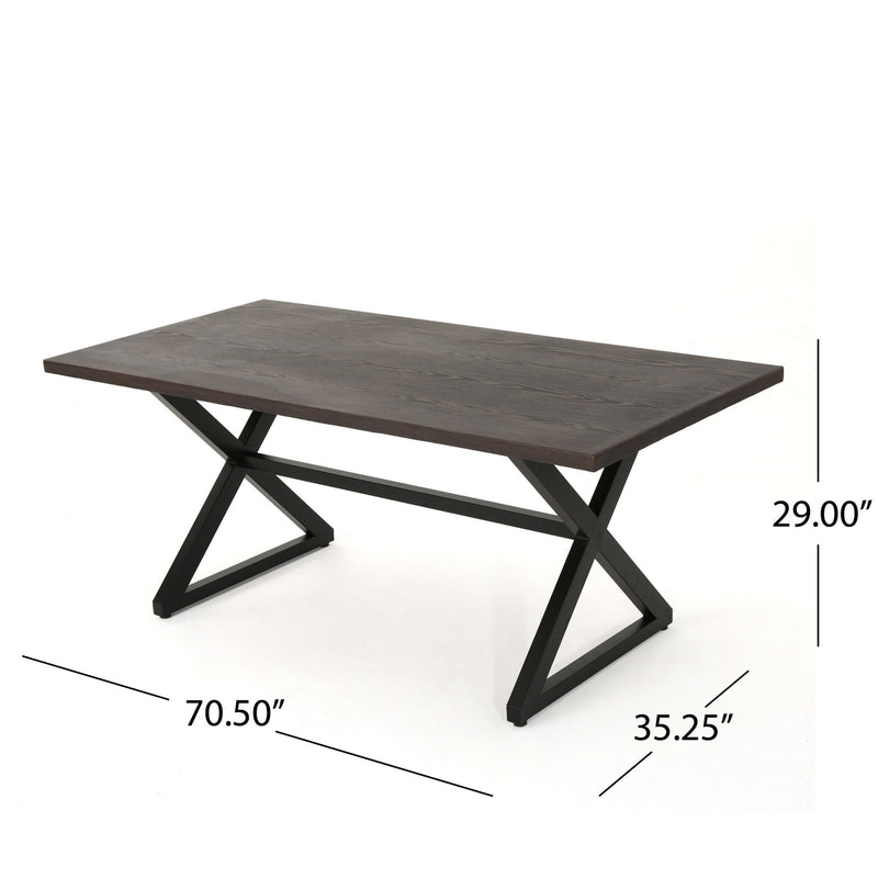 Outdoor aluminum dining table with steel frame from Noble House, featuring a sleek, modern design for outdoor patio use.