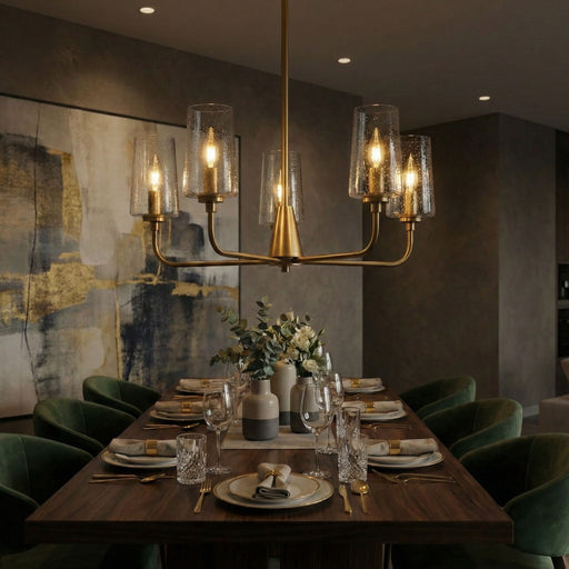 Dazzle - 5 Lights Chandelier With Clear Seeded Satin - Antique Brass / Clear / Gold - R&R Furniture Gallery (Fountain Valley, CA)