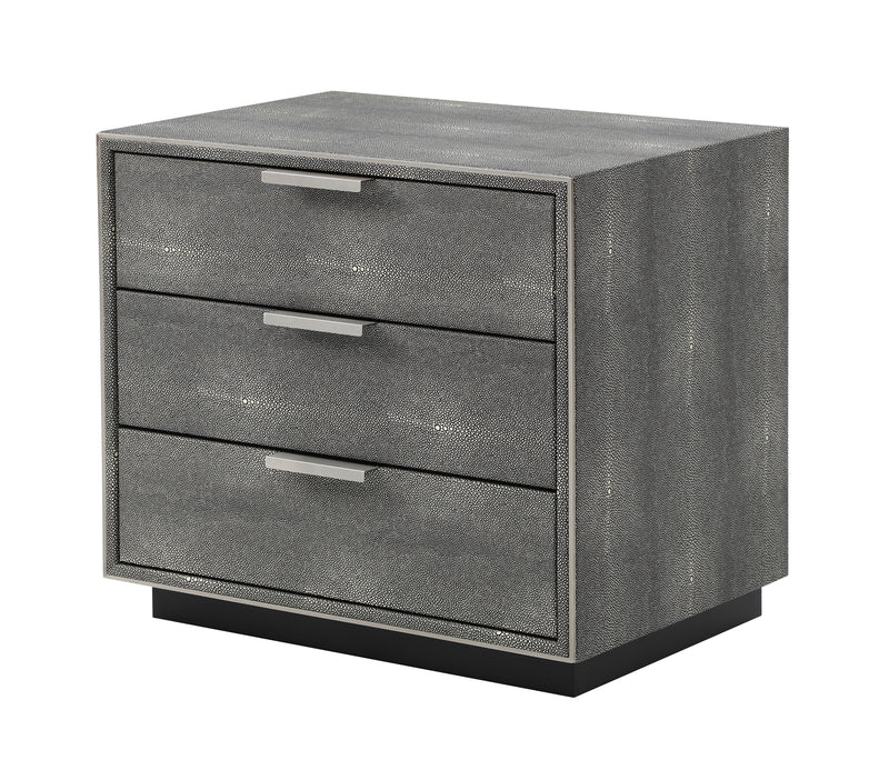 Dynasty - Modern Shagreen Three Drawer Nightstand — view 2